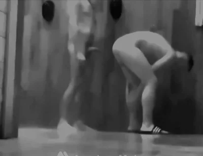 Amateur Guys Caught Having Fun in the Gym's Public Shower