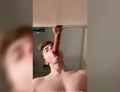 Cock Hungry Twink Slobbers on Giant Dildo!