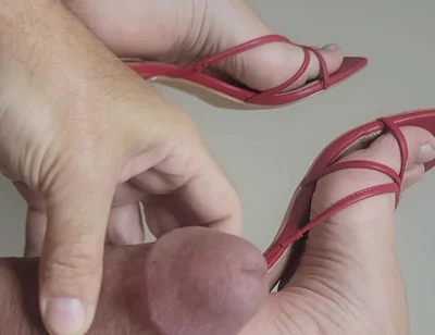 Jerking Big Cock off in Red Heels