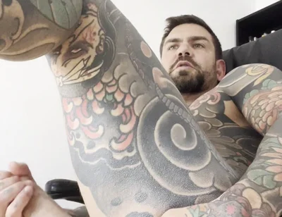Tattooed Spanish Shows Ass and Jerks off