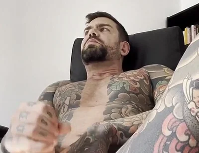 Tattooed Spanish Shows Ass and Jerks off