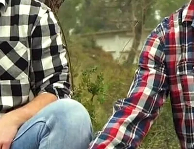 Two Friends Jerkoff in the Forest