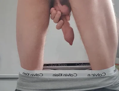 Skinny Twink Bending Over and Playing with Cock Close up