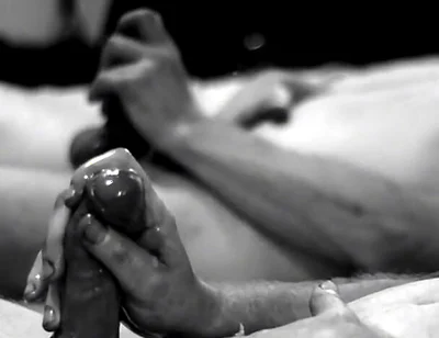 Masturbating and Cumming with Mirror Reflection in Black and White
