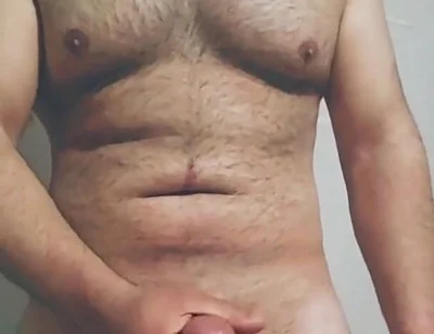 Hairy Big Man Playing with His Dick