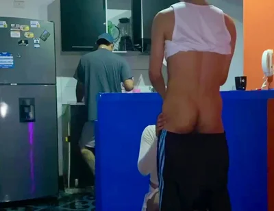 Femboy Gets Fucked Behind Her Boyfriend's Back in the Kitchen