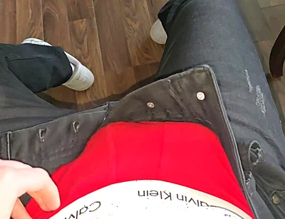 Red Calvin Klein Bulge Gets Slowly Stroked While Colleagues Are Two Meters Away