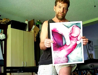 Hairyartist in Ripped Shorts During Art Studio Tour