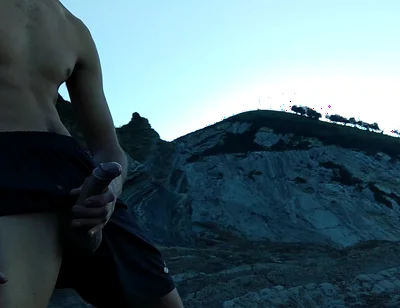 Horny Slim Brown Guy Jerks off Hard in a Heavenly Place Under the Sunset