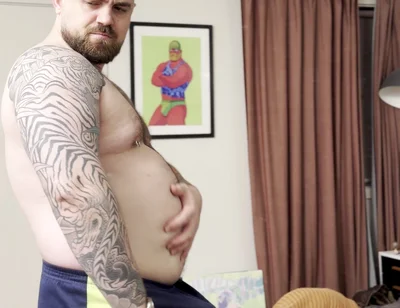 Chubby Bear Plays with His Cock and Belly