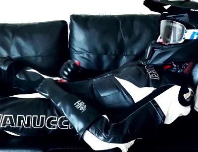 Rubber gloves biker jerking