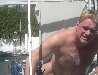 Hunk Stepdaddy Bear Naked Sunbathing in the Veranda 4