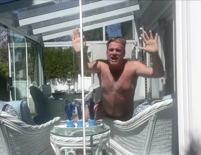 Hunk Stepdaddy Bear Naked Sunbathing in the Veranda 4