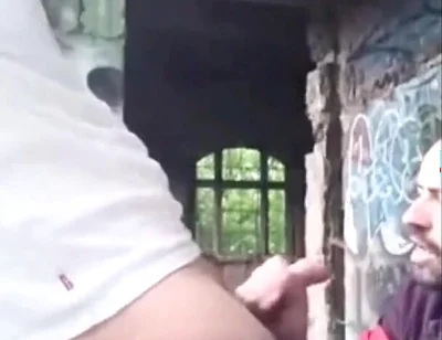 A Dude Is Jerking off in an Urban Exploration Setting and Gets Caught by a Blowjob Artist.