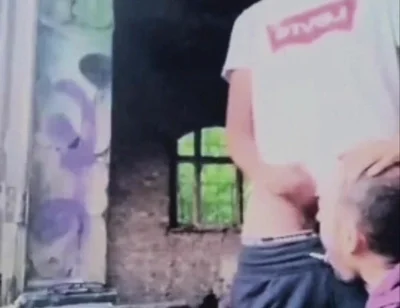 A Dude Is Jerking off in an Urban Exploration Setting and Gets Caught by a Blowjob Artist.