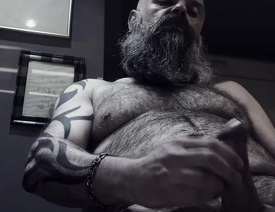 Bearded Stepdad Smoking and Shooting Cum