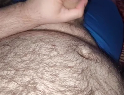 Fat Bear Jacking off & Cumming on Hairy Belly