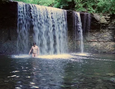 Muscular Asian Hunk Flexes in Speedo by Waterfall - Tight Ass & Hole Tease, Strips Naked & Explodes with Massive Cumshot