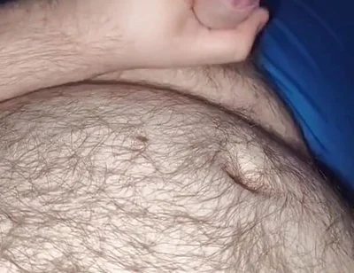 Fat Bear Jacking off & Cumming on Hairy Belly