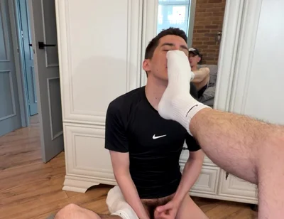 Sniffs Sneakers and Socks, Licks Feet and Gets Dick in the Ass
