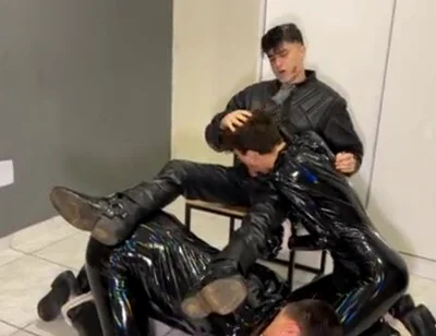 Rubber bound boys and smoking leather biker master