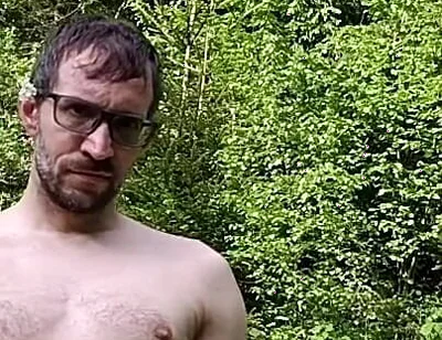 Masturbating Outside in the Woods Completely Naked, Huge Cumshot