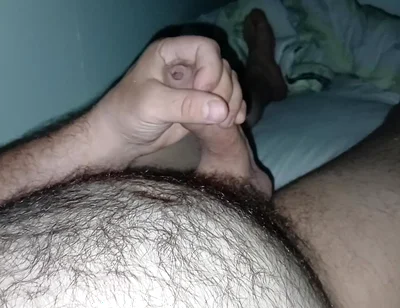 Uncut Hairy Gay Masturbating and Cum