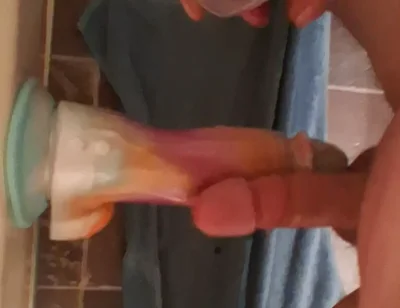 Rubbing Cocks with Huge Vibrating Dildo