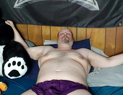 Chubby Guy Jerks off Wearing Women's Lingerie