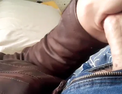 Jerk and Cum on New Brown Leather Jacket