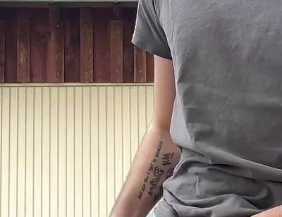 Russian Boy Plays with His Cock on the Terrace. Very Risky
