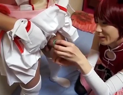 3 Japanese Crossdressers Jerk Off Together