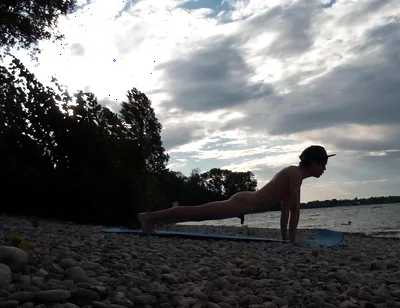 Slender Nudist Boy Does Yoga Nude on a Naturist Beach. Naked Yoga Video by Jon Arteen Gay Porn Model Skinny Naturist Twink Prac