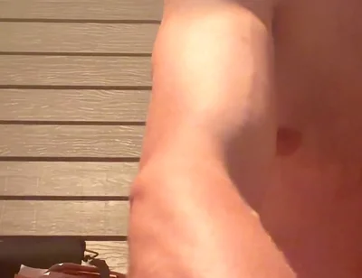 Sitting Down Naked, Showing the Biceps, Grown Man Chest Huge Bust Close