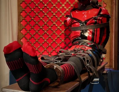 Slave Drone Tickling Session Silicone Suit, Socks & Merciless Sole Play