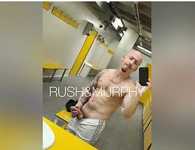 He Masturbates His Huge Cock In The Gym Showers While Muscular Straight Man Spies On Him
