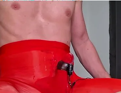 Sissy Boy Cumshot Through Nylon Bodysuit While Riding Fat Cock Anal Orgasm Lingerie