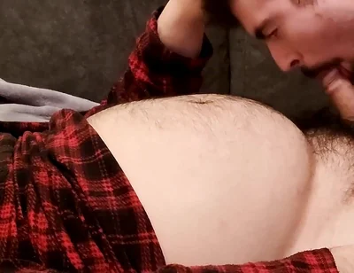 Sucking off a Hairy Bear on the Sofa