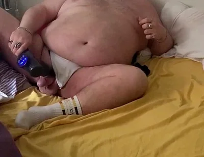 Fat Stepdaddy Wanks with Massage Toy