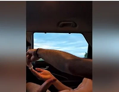 Jerking Off In The Car With Sunset As Trucks Go By