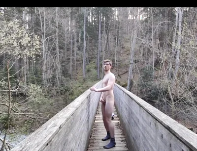 Horny French Twink Is Jerking off Outside on a Bridge