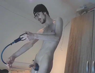 22 Year Old Guy Plays with Penispump and Oil