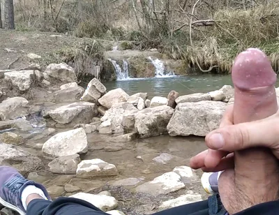 Uncut Big Fat Cock Hiker Unloads His Thick Cumshot in Exotic Place