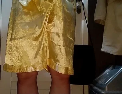Crossdresser Cum Wearing Satin Pajamas
