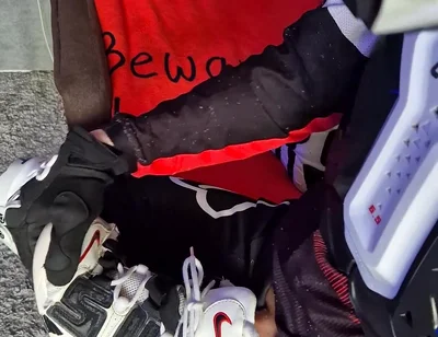 An Excited Guy in Motorcycle Gear Fucks His Sneakers