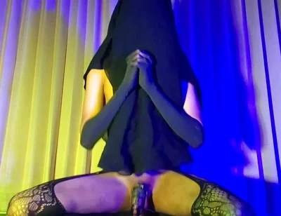 Niqab Shemail Locked in Chastity and Fucking Dildo