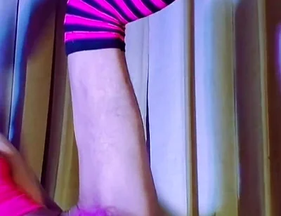 Pink Balaclava Mask Sissy Dyed Pubic Hair Play with a Vibrator
