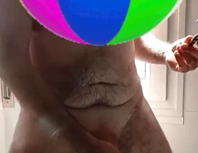 Handsome Mature Chubby with Big Fat Cock Shaving My Cock and Eggs in the Shower in Close-up
