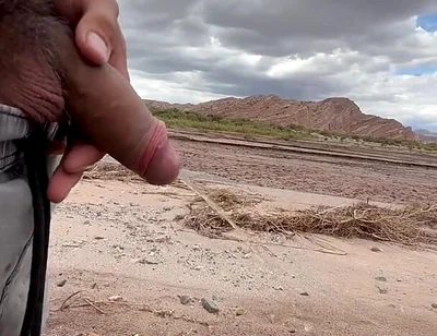 Young Uncut Boy Pee in Desert