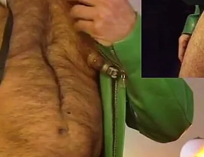 Cop Pumps His Balls, Cock and Nips While Wearing His Cop Leather